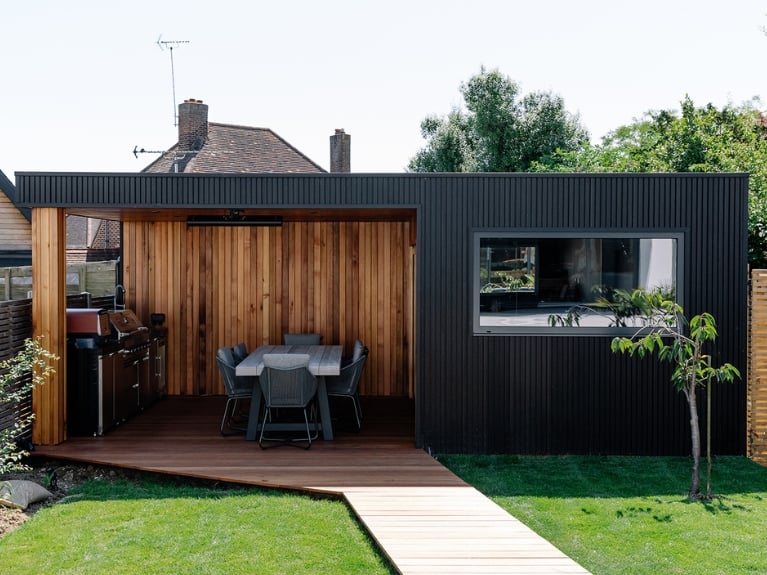 Cladco Slatted Cladding Charcoal Garden Room