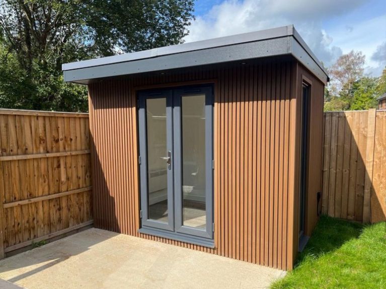 Cladco Slatted Cladding Teak on Garden Room