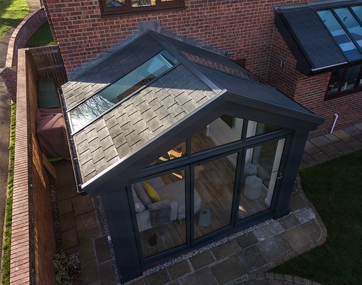 black tiled roof conservatory